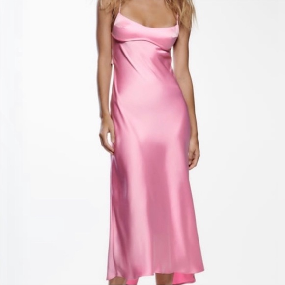 Zara Dresses & Skirts - NWOT TIKTOK VIRAL PINK SATIN EFFECT DRESS